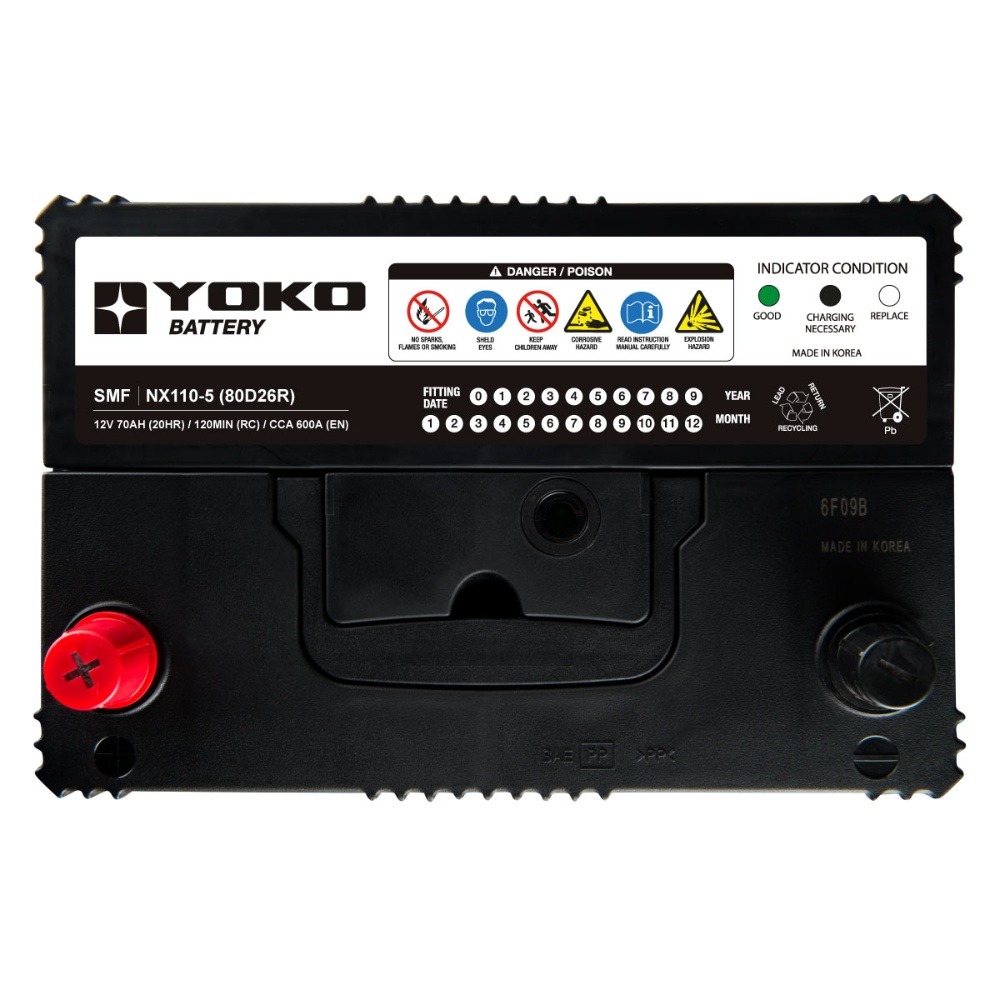 BATERIAS YOKO 70AMP 600 CCA SMF NX110-5 (SMF80D26R)