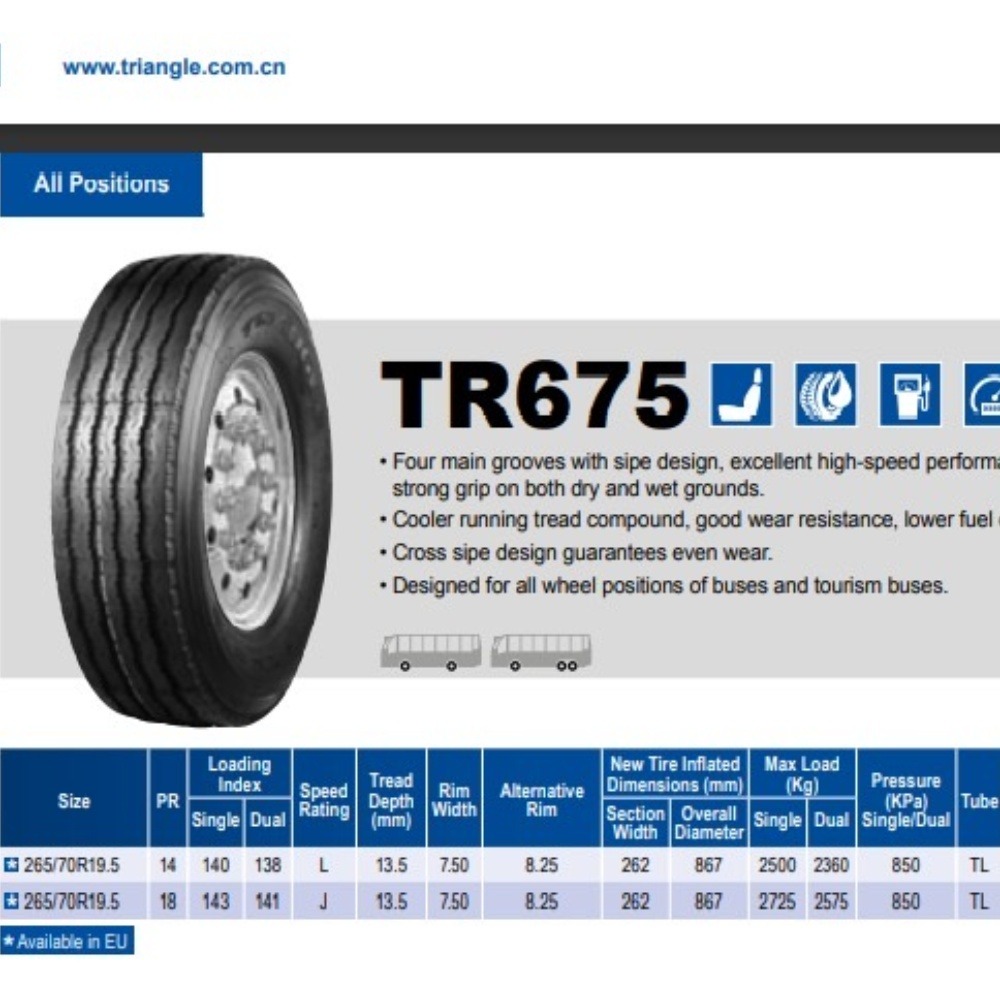 NEUMATICOS TRIANGLE 265/70R19.5 TR675